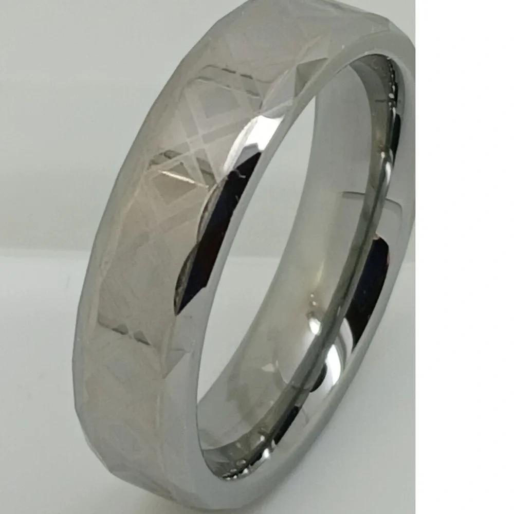 Vintage Tungsten 6mm Faceted Geometric Band Ring Size 11 Comfort Fit Y2K New NOS
